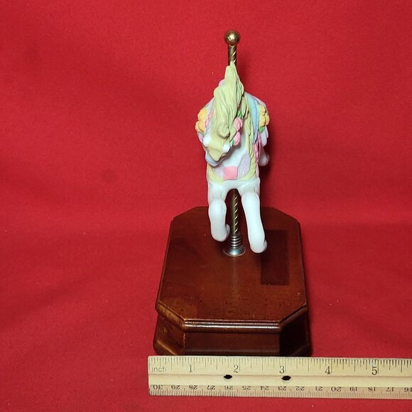 Musical Carousel Horse Bisque Porcelain Wood Base Plays Wind Beneath My Wings - Picture 10 of 12